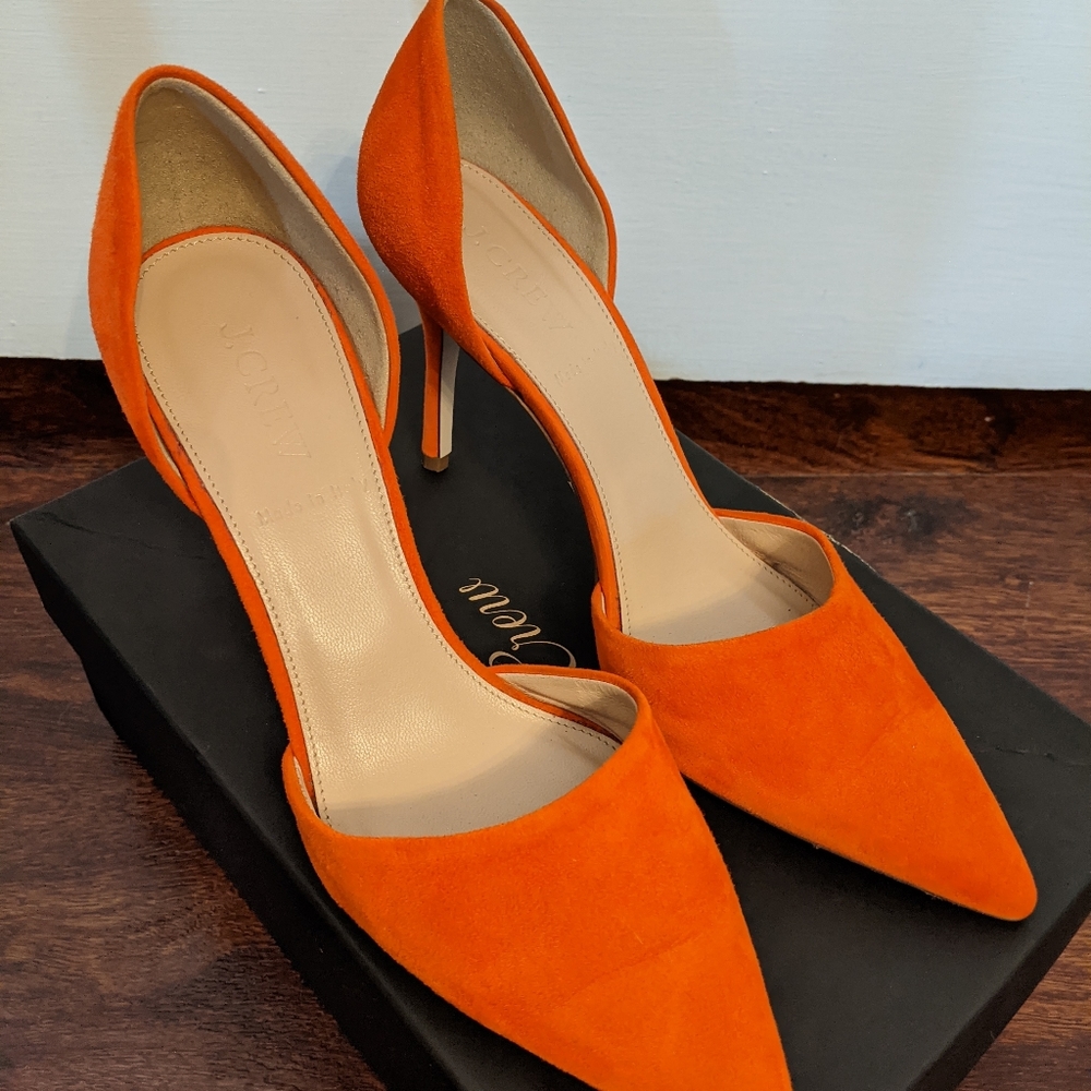 J. Crew red-orange suede d'Orsay heels